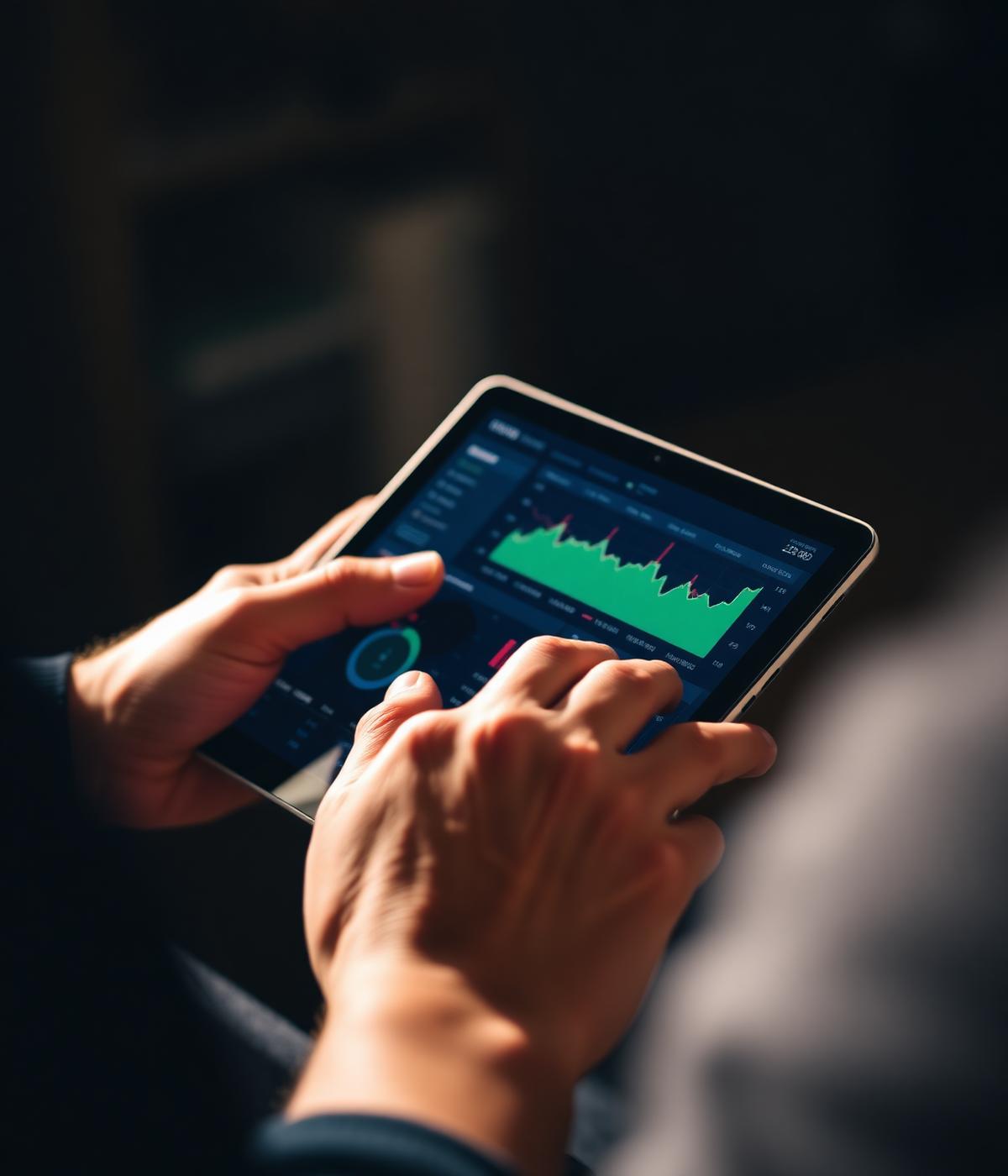 Consultant reviewing financial dashboards on tablet